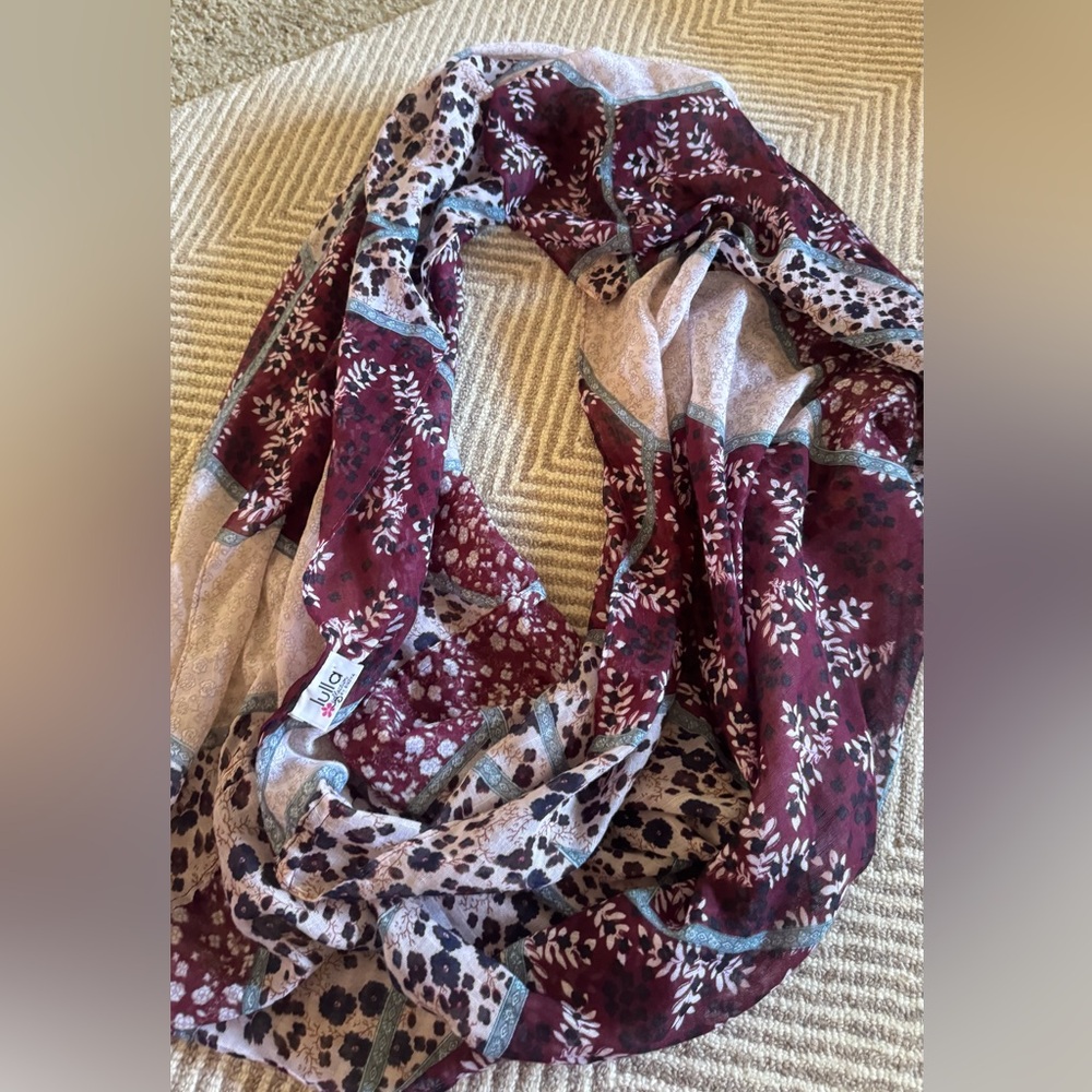 Julia Maroon And Beige Patterned Infinity Scarf - image 1